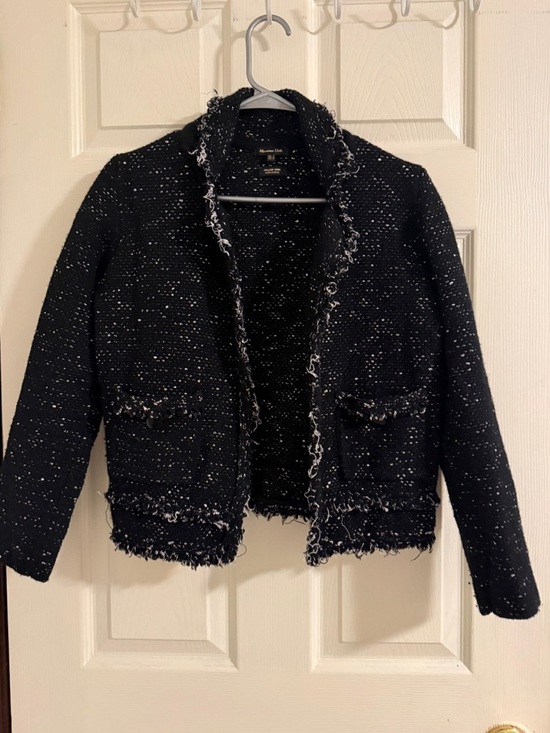 Massimo Dutti Sweaters - Massimo Dutti Black Bouclé Open-Front Cardigan with Fringe Trim